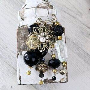 Handmade Gold Vintage Flower Purse Charm / Keychain